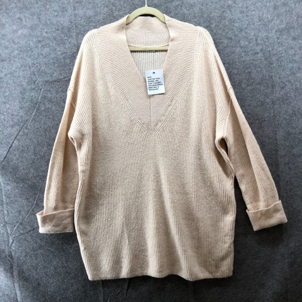 NWT Miss Selfridge Oversized Sweater Womens S Beige V-Neck Soft Ribbed Pullover‎